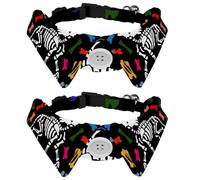 2 Pack Dog Collar with Bowtie and Bell, Lovely Cat Skeleton Bones Adjustable Lapel Design Cat Bow Tie Collar for Small Pets