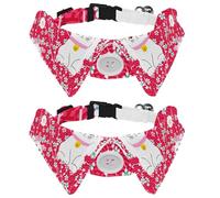 2 Pack Dog Collar with Bowtie and Bell, Lucky Maneki-neko Cat Sitting Flowers Pattern Adjustable Lapel Design Cat Bow Tie Collar for Small Pets