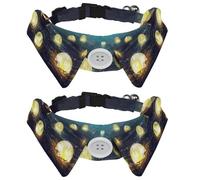 2 Pack Dog Collar with Bowtie and Bell, Man Rowing Boat Glowing Moons Floating Night Scenery Adjustable Lapel Design Cat Bow Tie Collar for Small Pets
