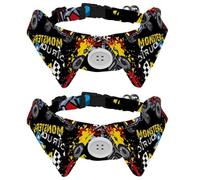 2 Pack Dog Collar with Bowtie and Bell, Monster Car Pattern Adjustable Lapel Design Cat Bow Tie Collar for Small Pets