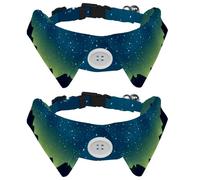 2 Pack Dog Collar with Bowtie and Bell, Mountains Silhouettes on Starry Sky Night Adjustable Lapel Design Cat Bow Tie Collar for Small Pets
