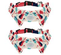 2 Pack Dog Collar with Bowtie and Bell, Music Guitar Musical Instrument Blue Red Pattern Adjustable Lapel Design Cat Bow Tie Collar for Small Pets