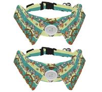 2 Pack Dog Collar with Bowtie and Bell, Navigation Rudders Adjustable Lapel Design Cat Bow Tie Collar for Small Pets