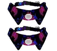 2 Pack Dog Collar with Bowtie and Bell, Neon Horoscope Circle with Signs of Zodiac Pattern Adjustable Lapel Design Cat Bow Tie Collar for Small Pets