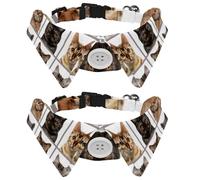 2 Pack Dog Collar with Bowtie and Bell, Nine Cat Heads Looking at You Pattern Adjustable Lapel Design Cat Bow Tie Collar for Small Pets