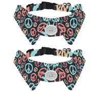 2 Pack Dog Collar with Bowtie and Bell, No War Peace Sign Adjustable Lapel Design Cat Bow Tie Collar for Small Pets