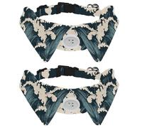 2 Pack Dog Collar with Bowtie and Bell, Ocean Sea Waves Wind Storm Surf Water Pattern Adjustable Lapel Design Cat Bow Tie Collar for Small Pets