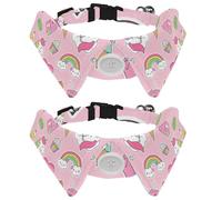 2 Pack Dog Collar with Bowtie and Bell, Pastel Unicorn and Dessert Pizza Rainbow Pattern Adjustable Lapel Design Cat Bow Tie Collar for Small Pets