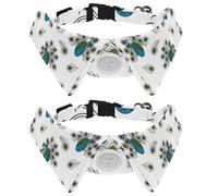 2 Pack Dog Collar with Bowtie and Bell, Peacock Birds Adjustable Lapel Design Cat Bow Tie Collar for Small Pets