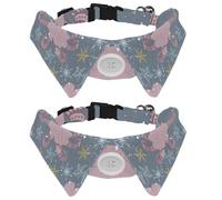 2 Pack Dog Collar with Bowtie and Bell, Pink Octopus Star Patterns Adjustable Lapel Design Cat Bow Tie Collar for Small Pets