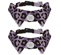2 Pack Dog Collar with Bowtie and Bell, Repeated Wildlife Purple Leopard Animal Skin Texture Adjustable Lapel Design Cat Bow Tie Collar for Small Pets