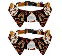 2 Pack Dog Collar with Bowtie and Bell, Russian Doll Cuisine Food Pattern Adjustable Lapel Design Cat Bow Tie Collar for Small Pets