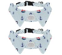 2 Pack Dog Collar with Bowtie and Bell, Sailboat Anchor Steering Wheel and Lifebuoy Pattern Adjustable Lapel Design Cat Bow Tie Collar for Small Pets
