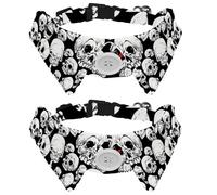 2 Pack Dog Collar with Bowtie and Bell, Scary Skull Red Eye Fuck Finger Adjustable Lapel Design Cat Bow Tie Collar for Small Pets