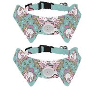 2 Pack Dog Collar with Bowtie and Bell, Sea Horses Unicorn Adjustable Lapel Design Cat Bow Tie Collar for Small Pets
