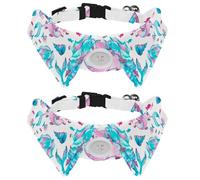 2 Pack Dog Collar with Bowtie and Bell, Sea Shells Horse Unicorn Mermaid Corals Fish Pattern Adjustable Lapel Design Cat Bow Tie Collar for Small Pets