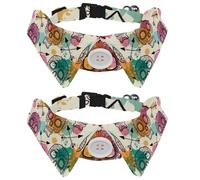 2 Pack Dog Collar with Bowtie and Bell, Skull Mexican Day of the Dead Vintage Pattern Adjustable Lapel Design Cat Bow Tie Collar for Small Pets