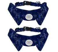 2 Pack Dog Collar with Bowtie and Bell, Space Galaxy Constellation Zodiac Star Pattern Adjustable Lapel Design Cat Bow Tie Collar for Small Pets