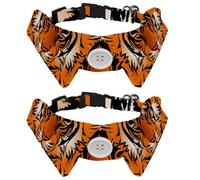 2 Pack Dog Collar with Bowtie and Bell, Striped Bengal Tiger Adjustable Lapel Design Cat Bow Tie Collar for Small Pets