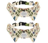 2 Pack Dog Collar with Bowtie and Bell, Summer Plants Flowers Butterflies Dragonflies Beetles Pattern Adjustable Lapel Design Cat Bow Tie Collar for Small Pets