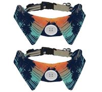 2 Pack Dog Collar with Bowtie and Bell, Sunset on Tropical Beach with Palm Tree Adjustable Lapel Design Cat Bow Tie Collar for Small Pets