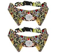 2 Pack Dog Collar with Bowtie and Bell, the Sate of Death Sugar Skulls Pattern Adjustable Lapel Design Cat Bow Tie Collar for Small Pets