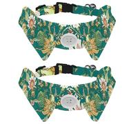 2 Pack Dog Collar with Bowtie and Bell, Tropical Fantasy Floral Flowers Pattern Adjustable Lapel Design Cat Bow Tie Collar for Small Pets