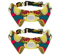 2 Pack Dog Collar with Bowtie and Bell, Tropical Flowers and Fruits Exotic Pattern Adjustable Lapel Design Cat Bow Tie Collar for Small Pets