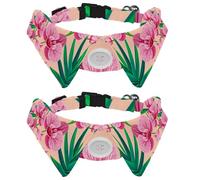 2 Pack Dog Collar with Bowtie and Bell, Tropical Palm Leaves and Orchid Flowers Pattern Adjustable Lapel Design Cat Bow Tie Collar for Small Pets