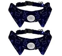 2 Pack Dog Collar with Bowtie and Bell, Twelve Constellations in the Night Sky Adjustable Lapel Design Cat Bow Tie Collar for Small Pets