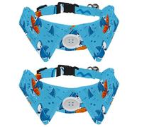2 Pack Dog Collar with Bowtie and Bell, Underwater Cute Cartoon Sharks Fish Coral Pattern Adjustable Lapel Design Cat Bow Tie Collar for Small Pets