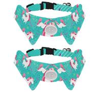 2 Pack Dog Collar with Bowtie and Bell, Unicorn Hair Pink Cute Pattern Adjustable Lapel Design Cat Bow Tie Collar for Small Pets