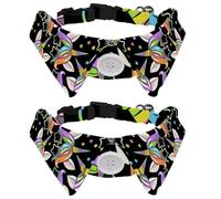 2 Pack Dog Collar with Bowtie and Bell, Unicorn Head Rainbow Hair Star Glasses Pattern Adjustable Lapel Design Cat Bow Tie Collar for Small Pets