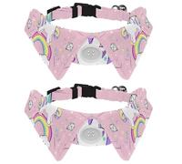 2 Pack Dog Collar with Bowtie and Bell, Unicorn Pop Art on the Pink Background Adjustable Lapel Design Cat Bow Tie Collar for Small Pets