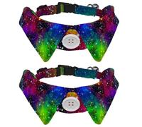2 Pack Dog Collar with Bowtie and Bell, Universe Galaxy Nebula Night Starry Sky in Rainbow Colors Adjustable Lapel Design Cat Bow Tie Collar for Small Pets