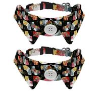 2 Pack Dog Collar with Bowtie and Bell, Vintage Fan Colorful Adjustable Lapel Design Cat Bow Tie Collar for Small Pets