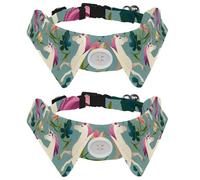 2 Pack Dog Collar with Bowtie and Bell, Vintage Unicorn in Magic Forest Pattern Adjustable Lapel Design Cat Bow Tie Collar for Small Pets