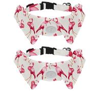 2 Pack Dog Collar with Bowtie and Bell, Watercolor Flamingo Bird Adjustable Lapel Design Cat Bow Tie Collar for Small Pets