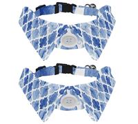 2 Pack Dog Collar with Bowtie and Bell, Watercolor Mermaid Fish Scales Pattern Adjustable Lapel Design Cat Bow Tie Collar for Small Pets