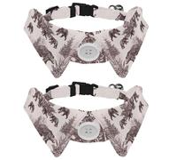 2 Pack Dog Collar with Bowtie and Bell, Wildlife Bears Cubs Winter Trees Fir Trees Pattern Adjustable Lapel Design Cat Bow Tie Collar for Small Pets