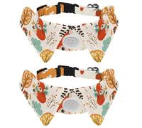 2 Pack Dog Collar with Bowtie and Bell, Woodland Animals Trees Rainy Clouds Mushrooms Leaves Autumn Pattern Adjustable Lapel Design Cat Bow Tie Collar for Small Pets