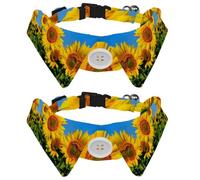2 Pack Dog Collar with Bowtie and Bell, Yellow Sunflowers in the Field Adjustable Lapel Design Cat Bow Tie Collar for Small Pets