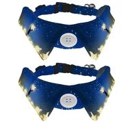 2 Pack Dog Collar with Bowtie and Bell, Young Boy Standing Glowing Planets Holding Star Night Sky Adjustable Lapel Design Cat Bow Tie Collar for Small Pets