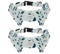 2 Pack Dog Collar with Bowtie, Aqua Blues Tiny Ditsy Leaves Branch Soft Pet Cats Necktie for Small Dogs Wedding Birthday Costumes