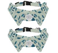 2 Pack Dog Collar with Bowtie, Aqua Blues Tiny Leaves Branch Soft Pet Cats Necktie for Small Dogs Wedding Birthday Costumes