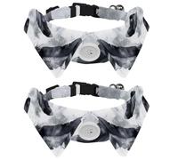 2 Pack Dog Collar with Bowtie, Bird Feathers on Grey Background Soft Pet Cats Necktie for Small Dogs Wedding Birthday Costumes