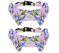 2 Pack Dog Collar with Bowtie, Blue Bluebells Flowers on Pink Background Soft Pet Cats Necktie for Small Dogs Wedding Birthday Costumes