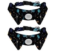 2 Pack Dog Collar with Bowtie, Cartoon Night Sky Planets Comets Constellations Soft Pet Cats Necktie for Small Dogs Wedding Birthday Costumes