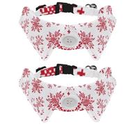 2 Pack Dog Collar with Bowtie, Christmas Red Snowflake Pixel Pattern Soft Pet Cats Necktie for Small Dogs Wedding Birthday Costumes