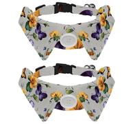 2 Pack Dog Collar with Bowtie, Clover Flowers Pansies Leaves and Butterflies Soft Pet Cats Necktie for Small Dogs Wedding Birthday Costumes